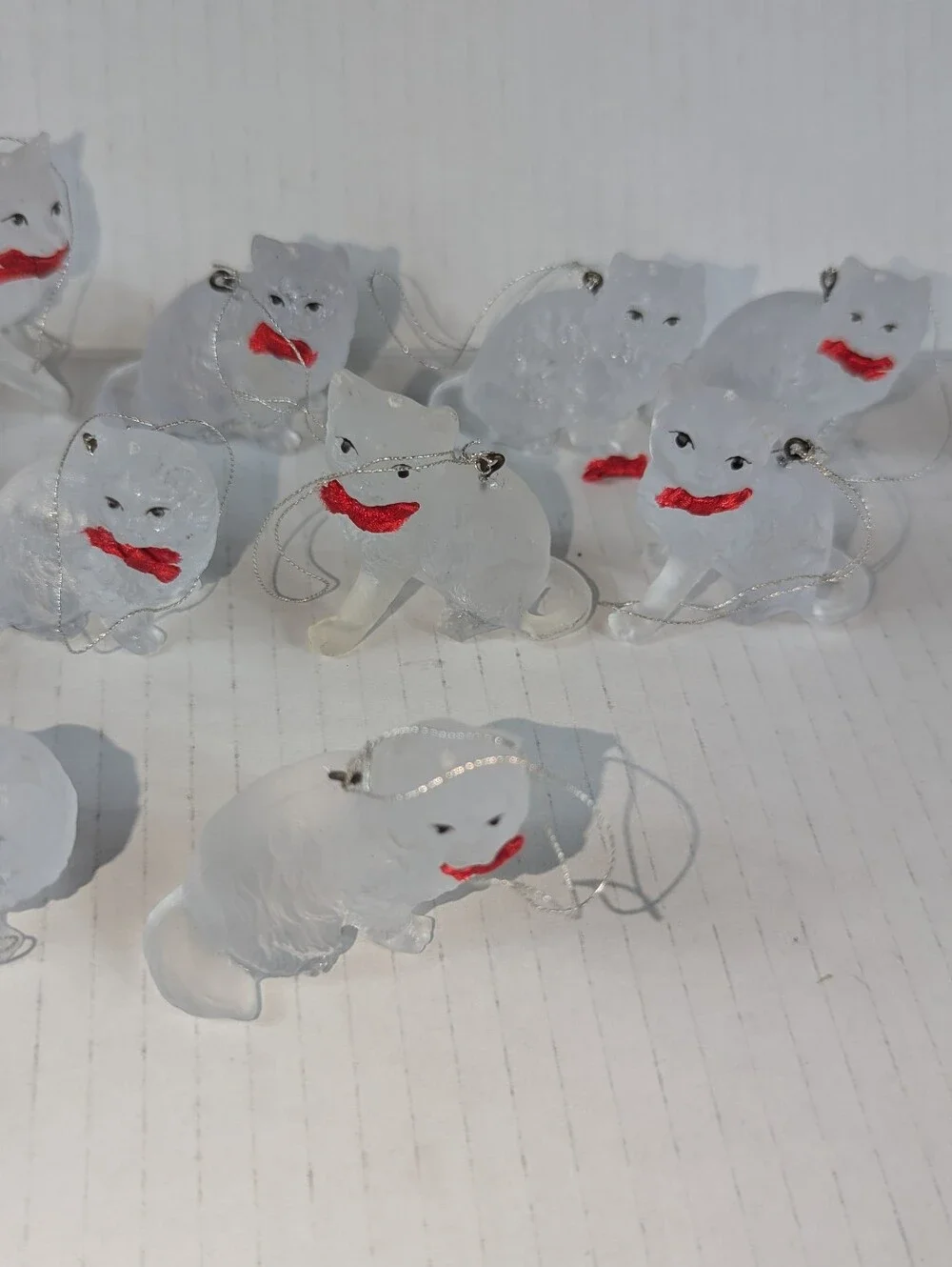 Vintage Silvestri Frosted Acrylic Cat Christmas Ornaments Lot of 20